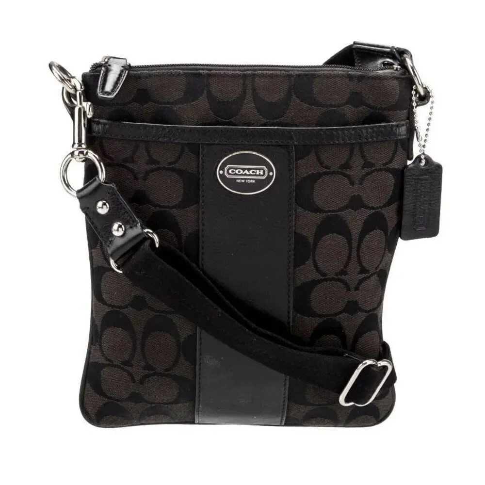 COACH Dark Brown Canvas Print Leather Accent Messenger/Crossbody Bag Purse